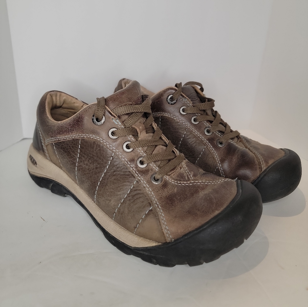 Keen Womens 6.5 Presidio Hiking Sneakers Lace Up Brown Leather Low Top Shoes